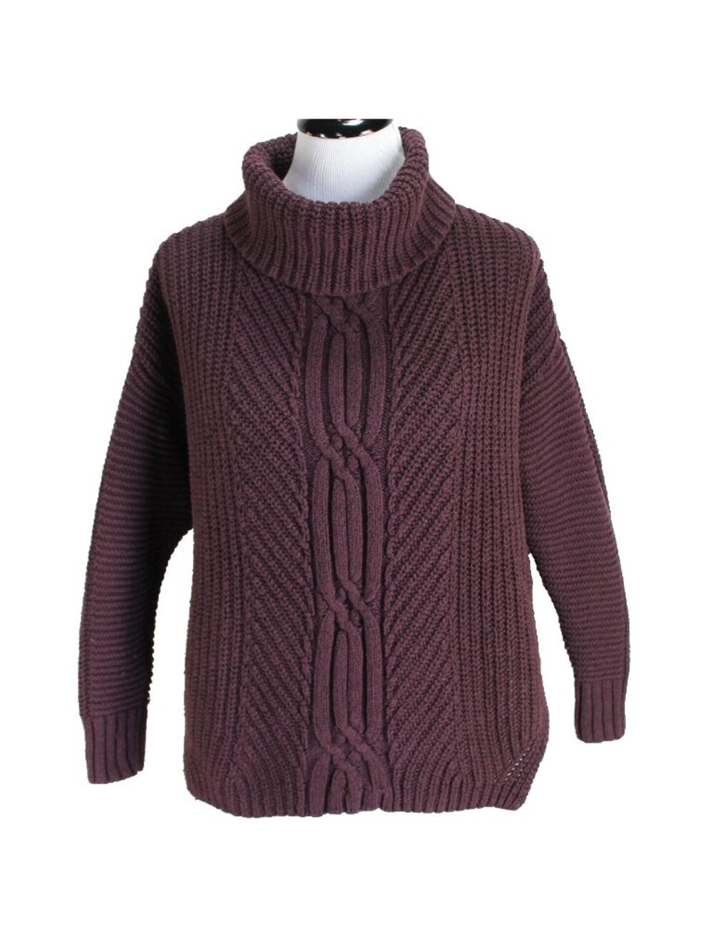 Lands End Chunky Turtleneck Sweater Womens Size S Purple Long Sleeve Oversized